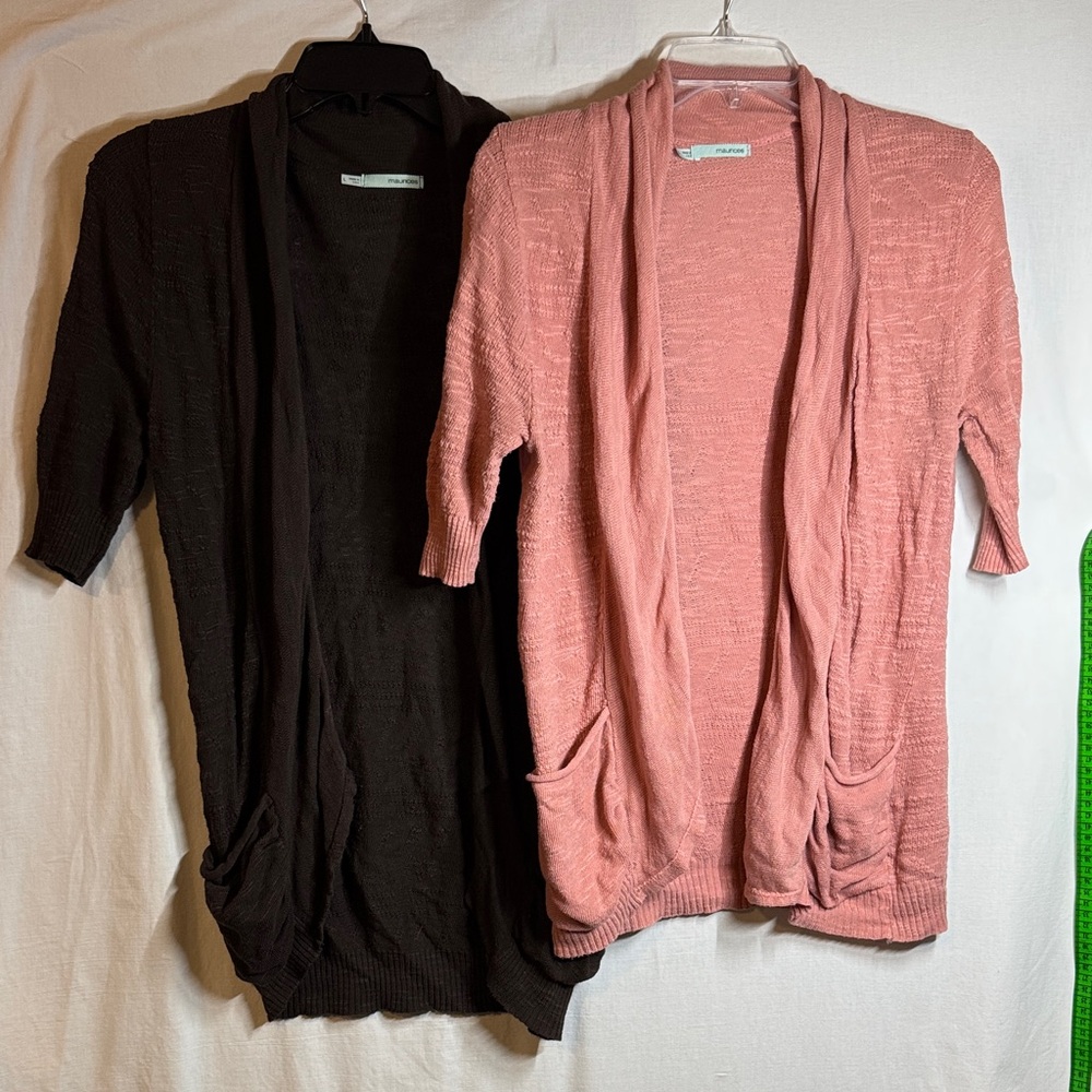 Set of Two Maurices Open Front Cardigan Sweaters - Pink and Brown (Large)